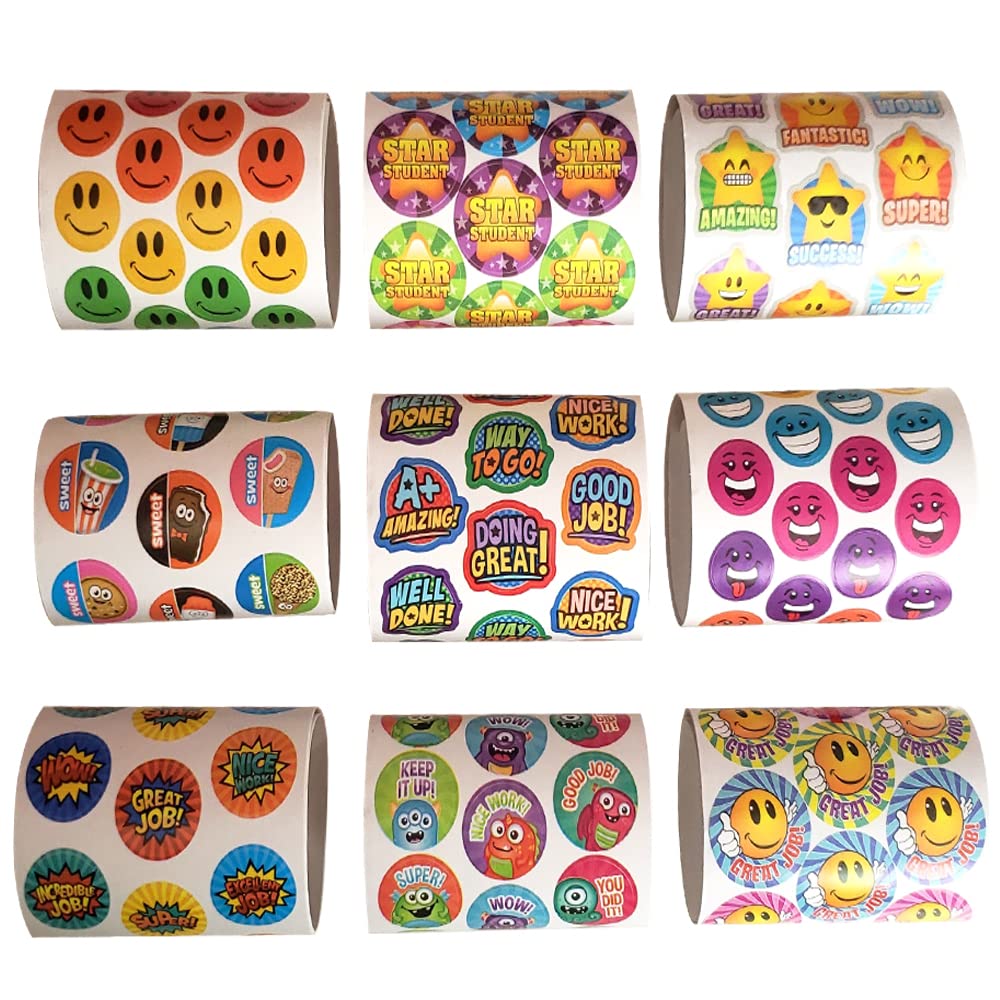 Teacher Reward Stickers for Kids - 9 Rolls with Over 600 Stickers - Bulk Positive Reinforcement Student Rewards - Classroom Prize - Elementary, Kindergarten, Preschool School Supplies