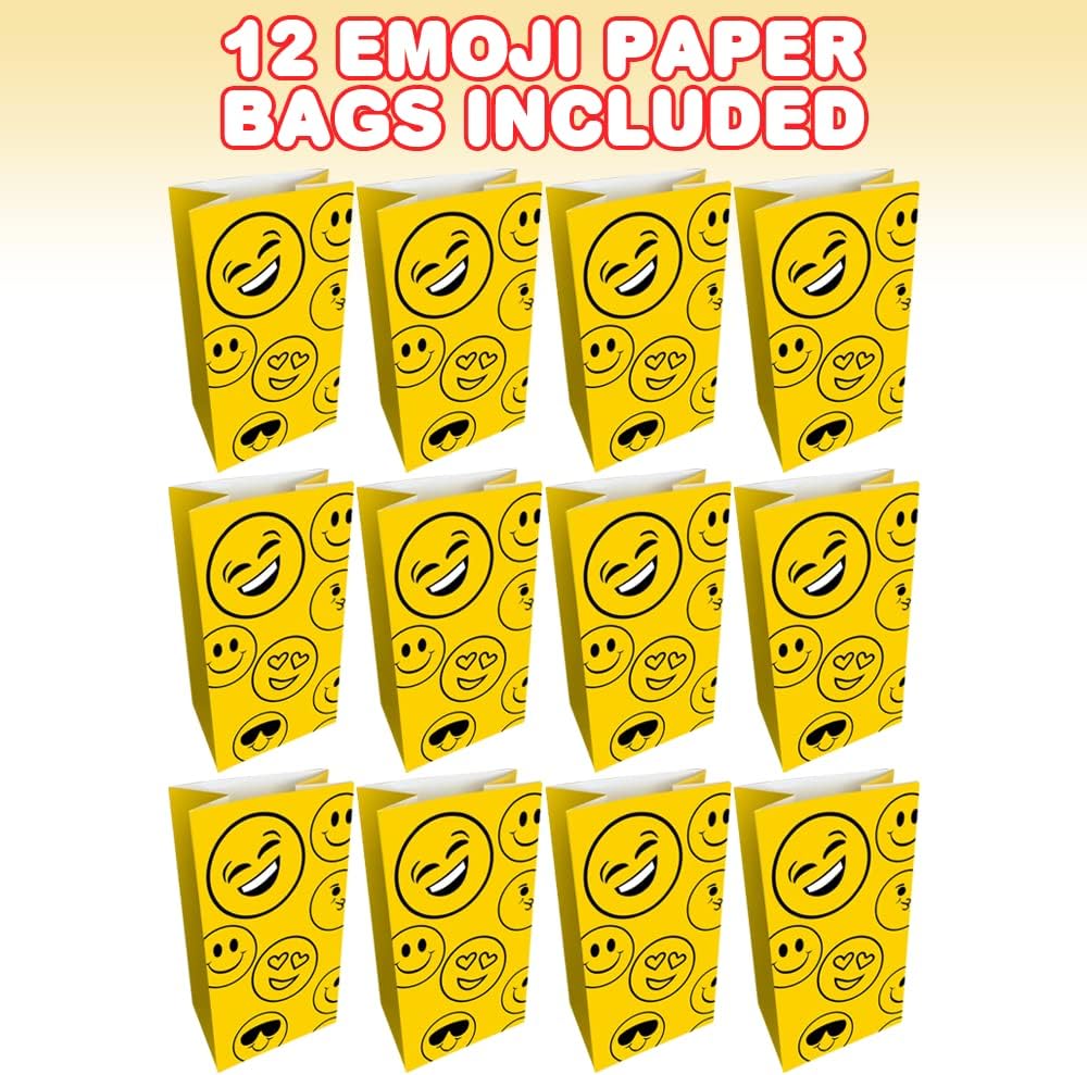 ArtCreativity Emoticon Party Favor Bags, Pack of 12, Emoticon Themed Goodie Gift Paper Bags, Durable Treat Bags, Emoticon Party Supplies and Favors for Birthday, Baby Shower, Holiday Goodies
