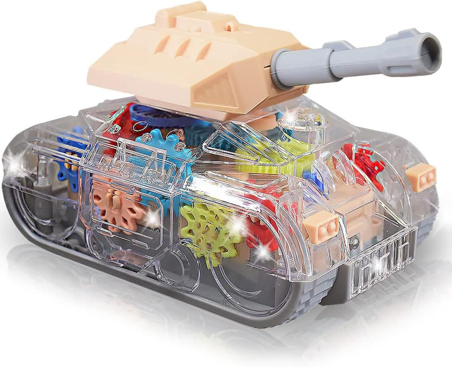 ArtCreativity Light Up Transparent Gear Tank Toy for Kids, Bump and Go Army Toy Tank with Colorful Moving Gears, Music, and LEDs, Fun Educational Army Tanks Toys for Boys, Great Toddler Light Up Toy