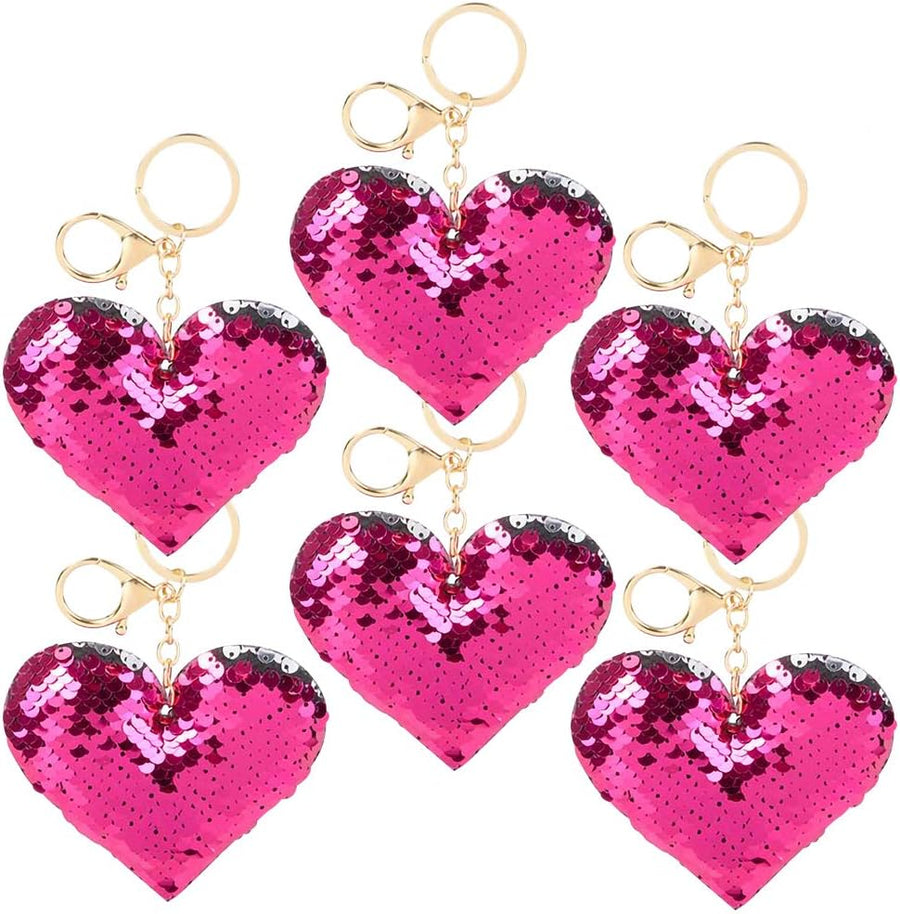 Flip Sequin Heart Keychain, Pack of 12, Double-Sided Heart Shape Key Chain Charms for Backpacks, Purses, Luggage, Birthday Party Favors for Kids, Great Valentines Day Gift