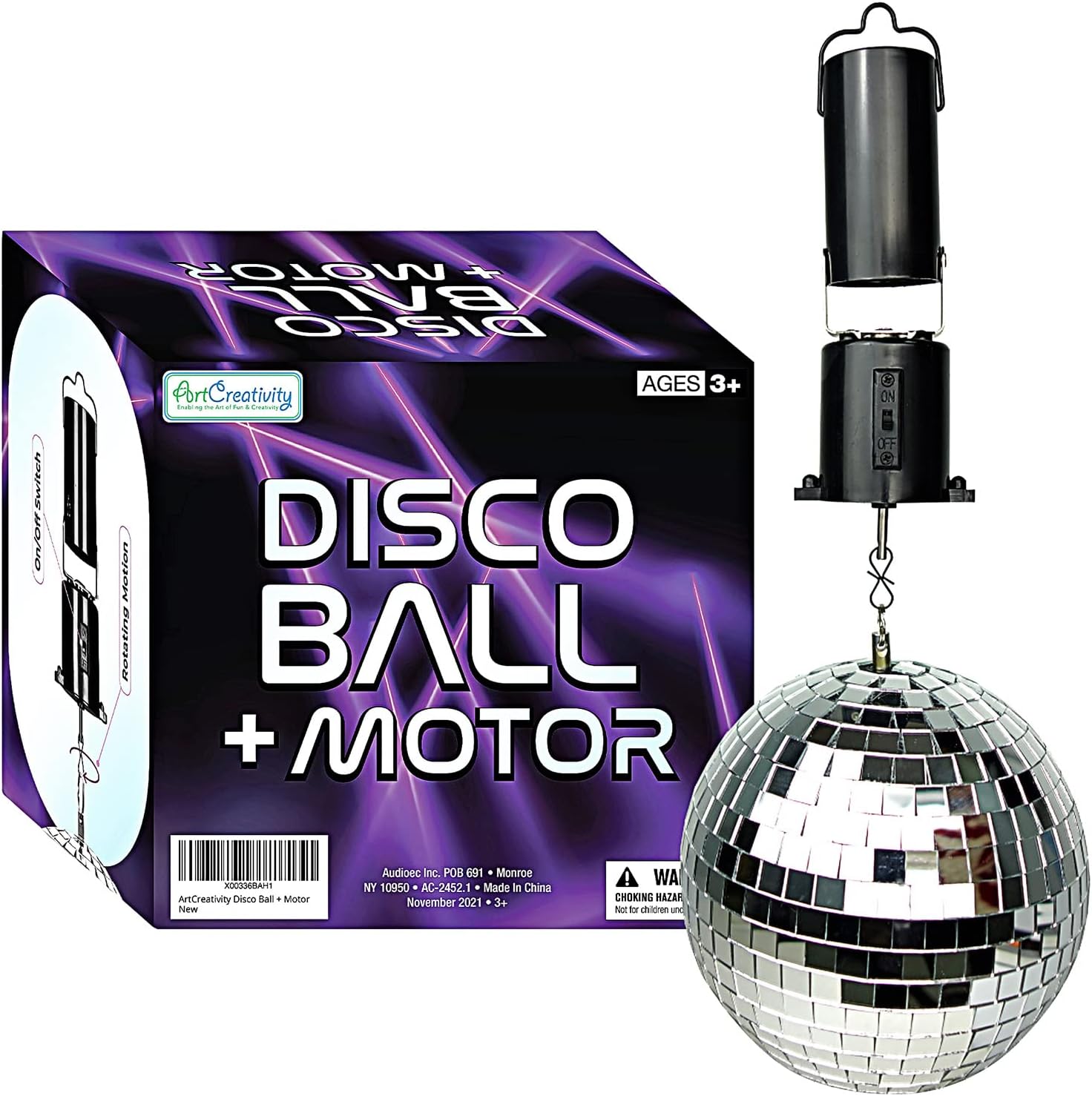 ArtCreativity Disco Ball Motor with Mirrored Disco Ball, Includes Battery Powered Spinning Ball Motor and 4 Inch Disco Ball with Hanging String, for Parties, Birthdays, Weddings, and Room Décor