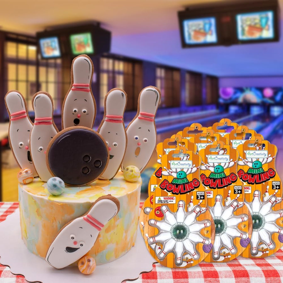 ArtCreativity Mini Bowling Game, Set of 12, Each Set Includes 10 Miniature Pins and 1 Marble Bowling Ball, Bowling Party Favors, Tabletop Bowling Sets, Mini Games for Kids and Adults