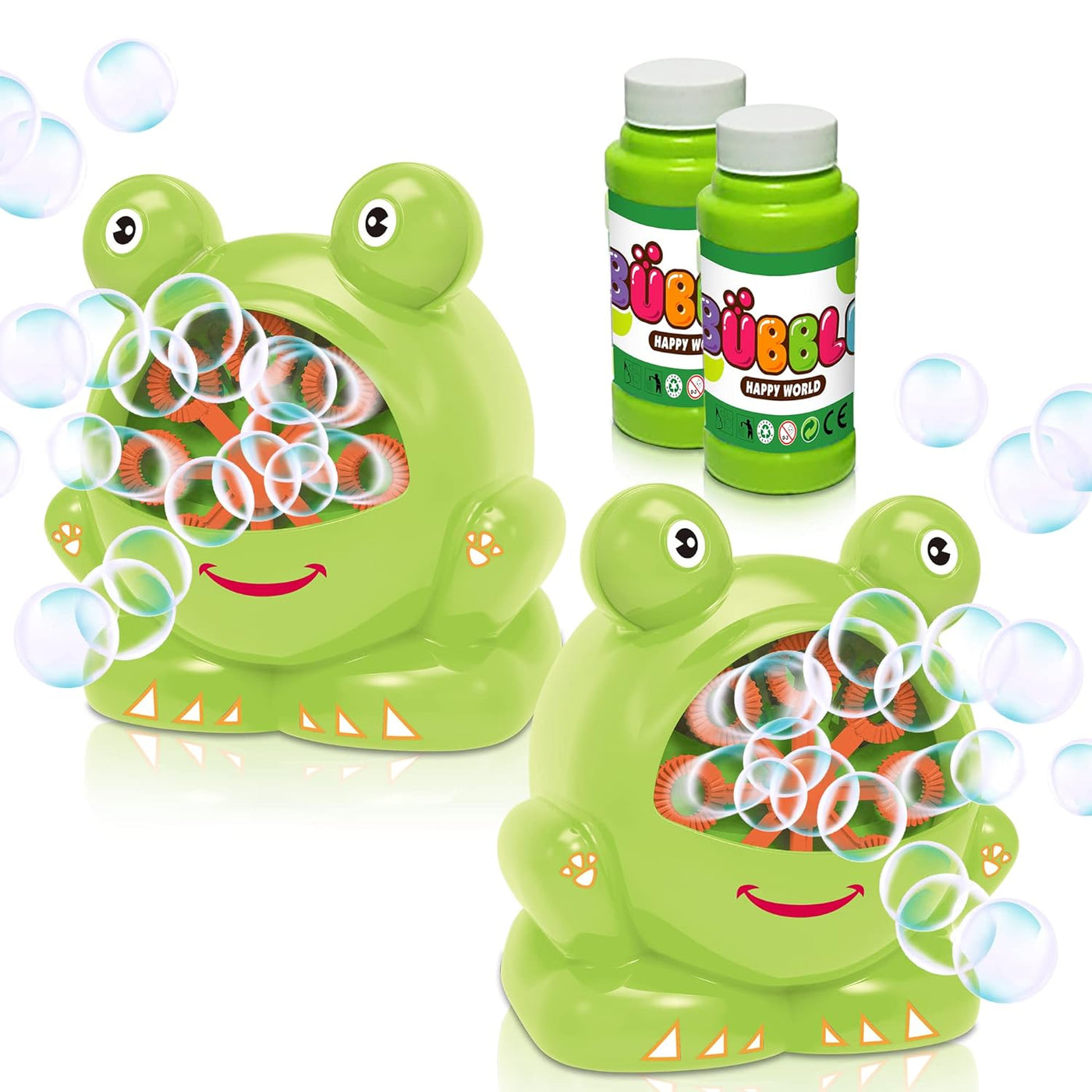 Frog Bubble Machine Set for Kids - 2 Pack - Includes 2 Bubbles Blowing Toys and 2 Bottles of Solution - Fun Summer Outdoor or Party Activity - Best Gift for Boys, Girls, and Toddlers