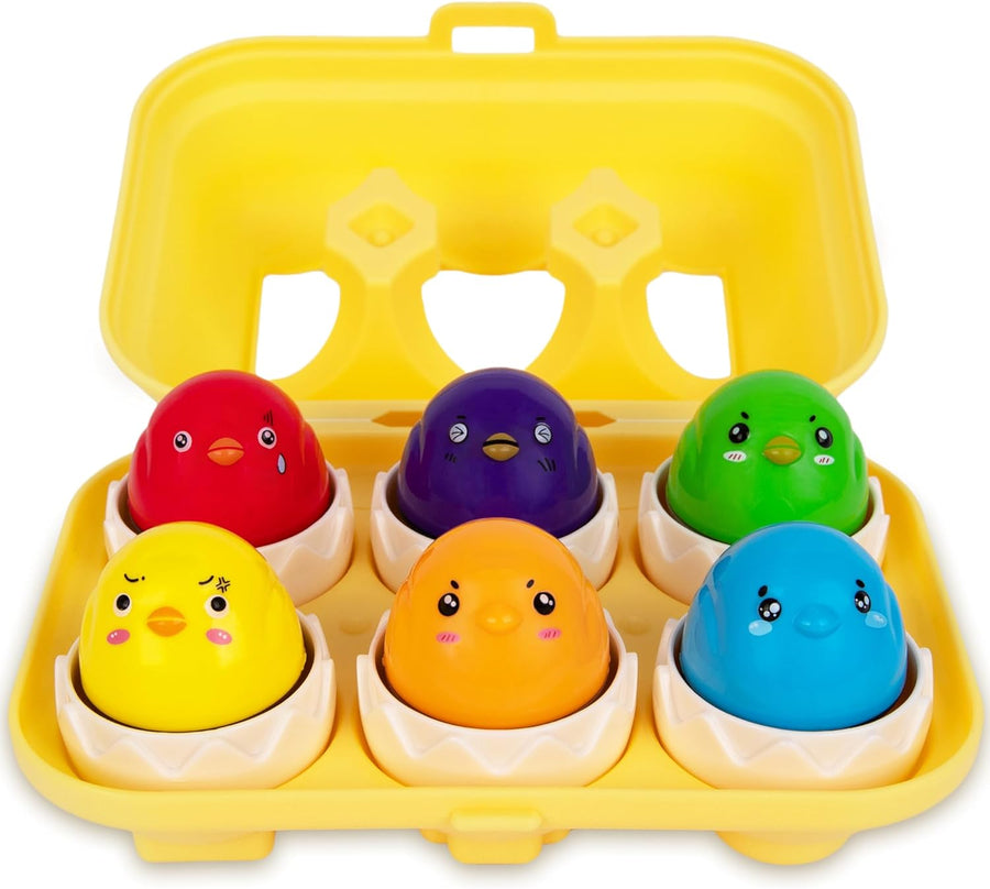 ArtCreativity Matching Eggs for Easter - Carton of 6 Egg Matching Toys - Unique Matching Toys for Kids with Squeaking Effect - Easter Egg Toys for Toddlers - Teaches Emotions, Colors, and Shapes