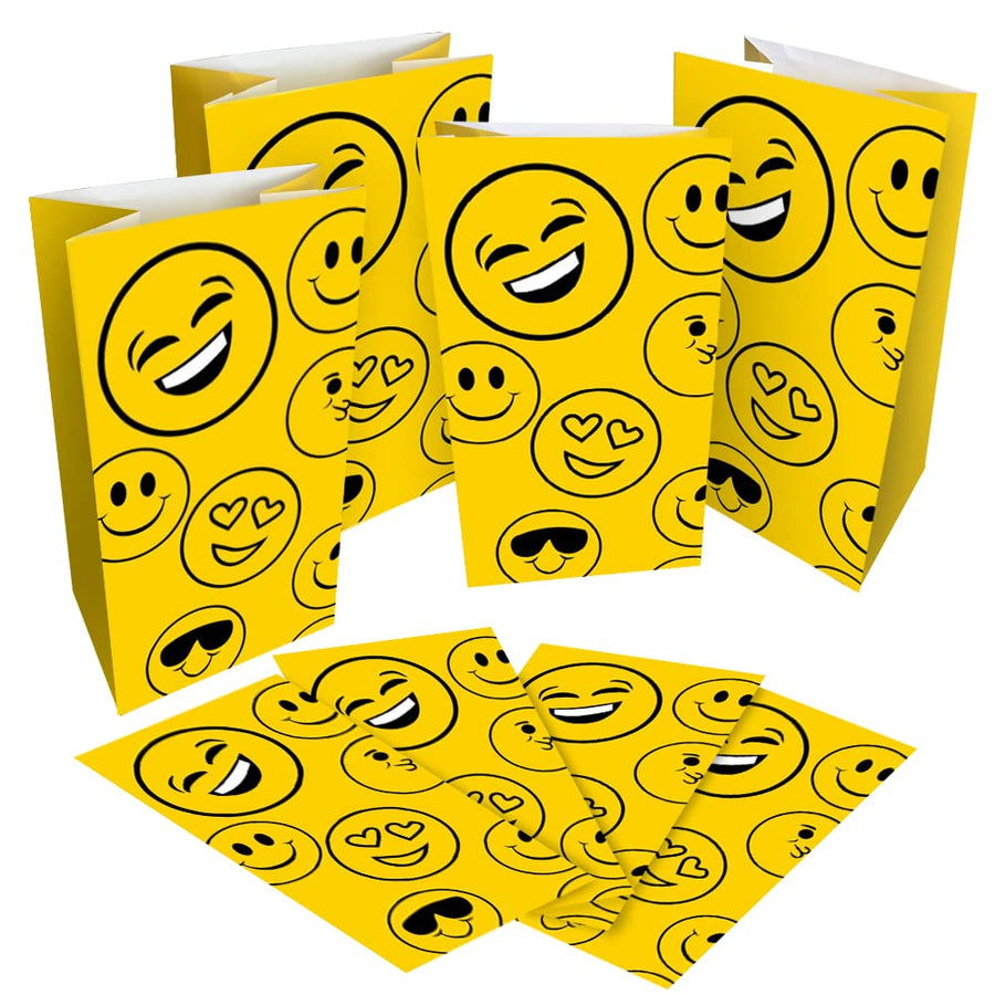 ArtCreativity Emoticon Party Favor Bags, Pack of 12, Emoticon Themed Goodie Gift Paper Bags, Durable Treat Bags, Emoticon Party Supplies and Favors for Birthday, Baby Shower, Holiday Goodies
