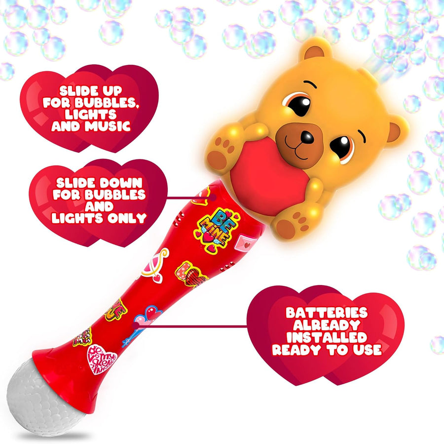 Light Up Valentine's Day Bubble Wand for Toddlers, Heart Bubble Toy with Lights, Music, & Batteries