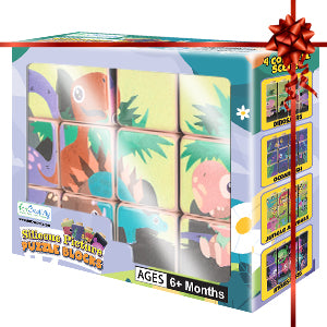 ArtCreativity Silicone Picture Puzzle Blocks for Kids, 12 Stacking Baby Blocks with Four Different Pictures Printed on The Sides, 2" Soft Toy Building Blocks for Toddlers