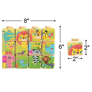 ArtCreativity Silicone Picture Puzzle Blocks for Kids, 12 Stacking Baby Blocks with Four Different Pictures Printed on The Sides, 2" Soft Toy Building Blocks for Toddlers