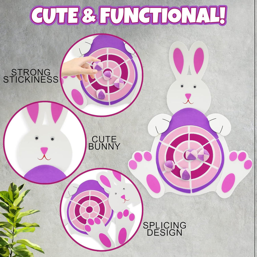 Easter Basket Stuffers, Easter Bunny Dart Board with 4 Sticky Balls, Easter Egg Dart Board, Easter Theme Party Favor, Easter Eggs Filled, Easter Gifts for Boys Girls - Outdoor Indoor Kids Toys Games