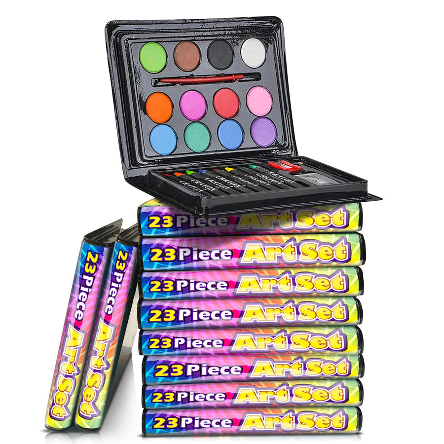 ArtCreativity Mini Art Sets for Kids- Pack of 12-23-Piece Kits with Watercolors, Crayons, Paint Brush and More- Fun Art Supplies, Party Favors for Girls and Boys, Goody Bag Fillers, Carnival Prize