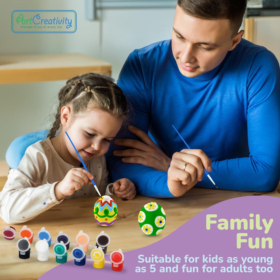 3D Easter Egg Painting Kit - Easter Egg Craft Kit Includes Eggs, Paint, Brushes for Kids & Adults - Cermaic Plaster Painting Kit - DIY Gifts for Easter - Easter Basket Stuffers