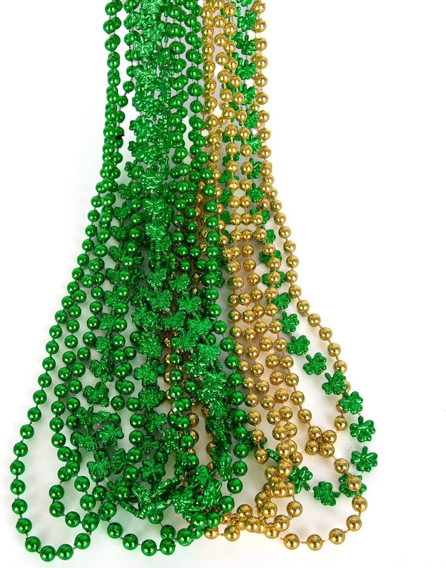 St Patrick’s Day Beads Necklaces - Set of 12 33' Necklaces - St Patricks Day Accessories - Shamrock Green Day Beaded Necklace for Mardi Gras Decor, Irish Throw Costume Party