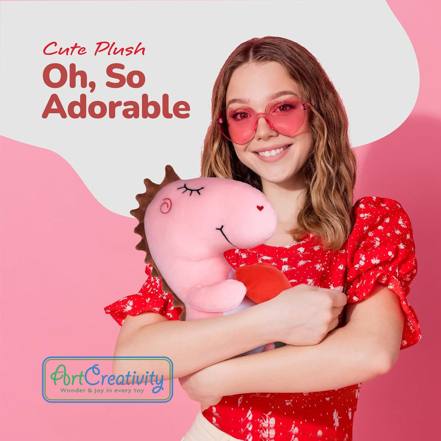Valentine’s Day Plush Dinosaur Stuffed Animal – 12 Inches Tall - Light Pink Cute Dinosaur Plush with Red Heart - Pink Dinosaur Plushie - Valentine’s Day Gifts for Her