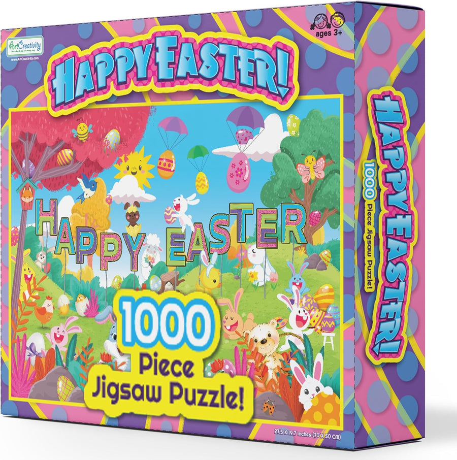 Easter Jigsaw Puzzle - 27.5" x 19.6" - 1000 Piece Painted Easter Egg Puzzle for Kids and Adults Enhances Logical Thinking - Family Easter Gifts Supplies - Cute Easter Decor Idea