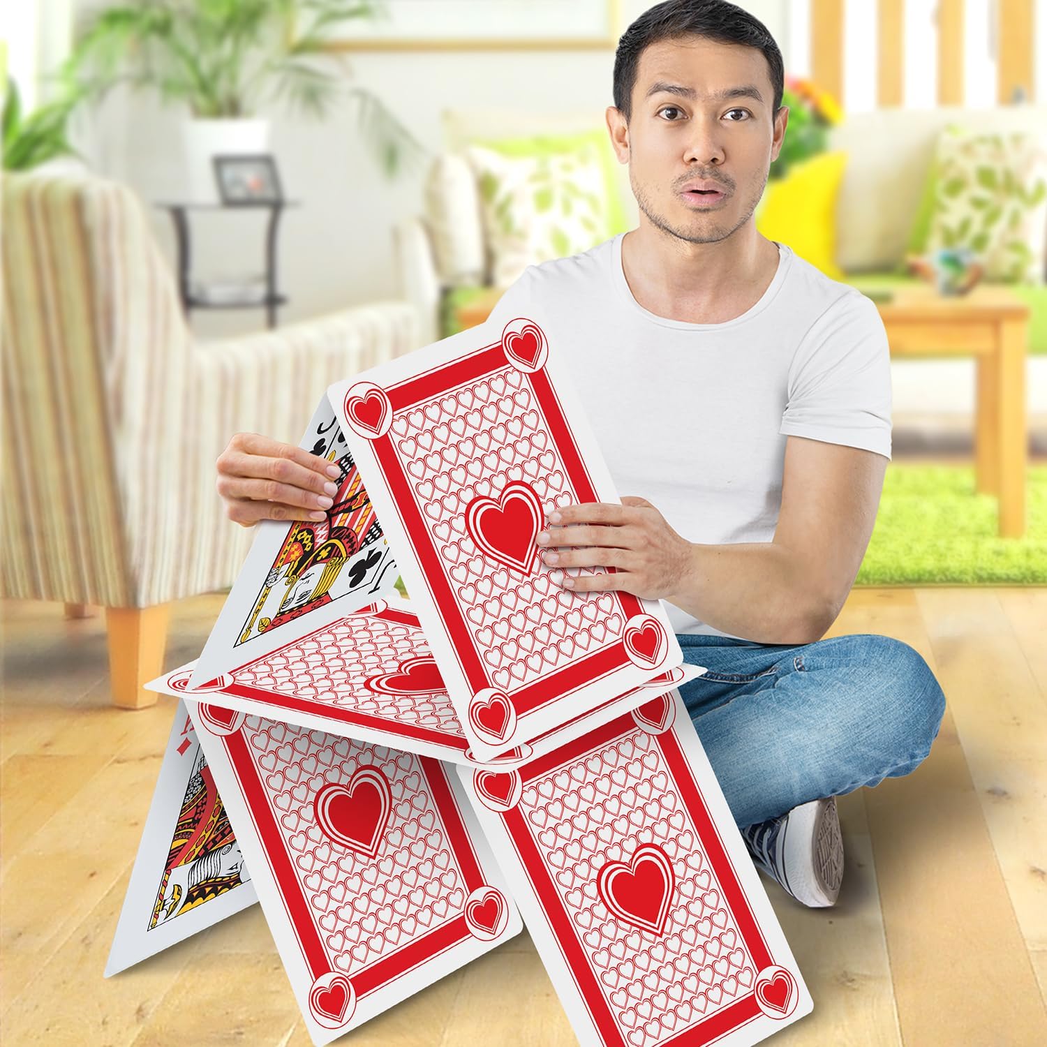 Giant Poker Jumbo Playing Cards - 10.5 Inches X 14.5 Inches - Extra Large Playing Cards Set with 2 Jokers - Huge Casino Game Cards for Kids and Adults - Oversize Poker Party Decorations - 1 Pack