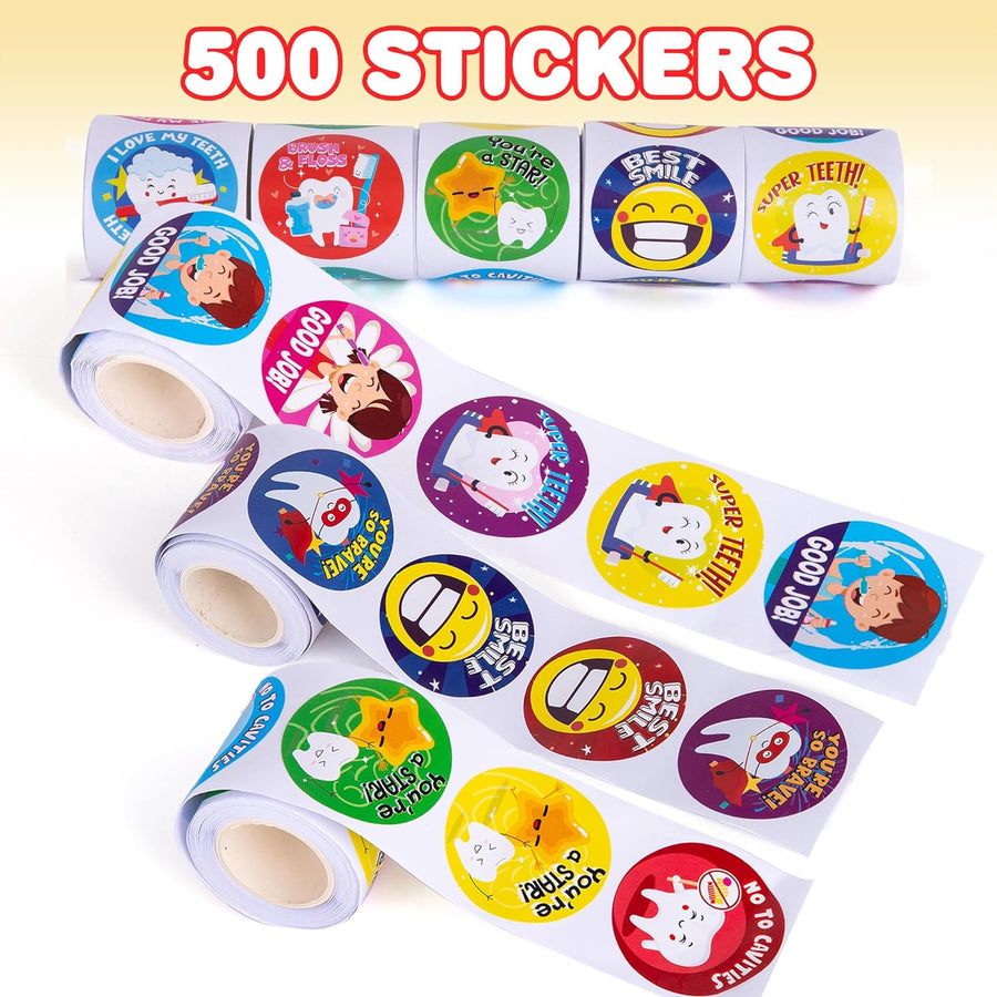 ArtCreativity Dental Sticker Rolls Assortment - Set Includes 500 Dental Themed Stickers - Dental Reward, Goodie Bag Fillers, Party Favors - Fun Craft Tool for Children Ages 3+