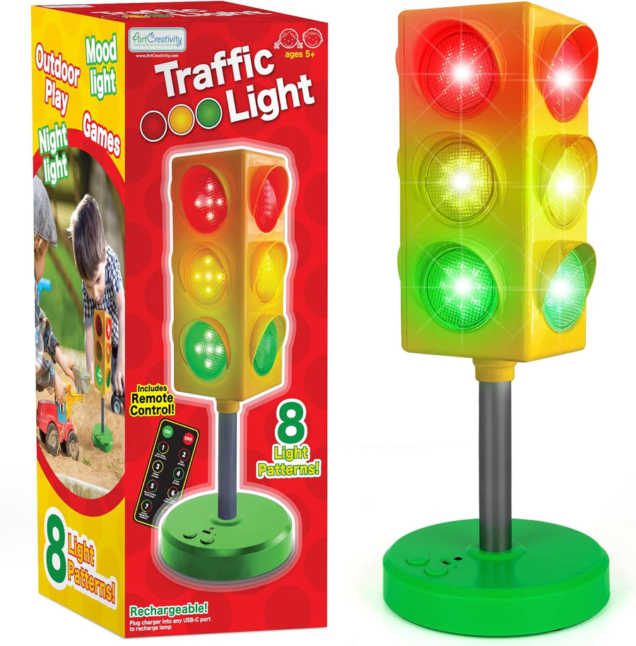 Traffic Light Lamp - Traffic Light for Kids with Wireless Remote - 8 Different Light Patterns - Unique Visual Timer for Classroom - Car Room Decor for Boys and Girls Ages 3 and Up