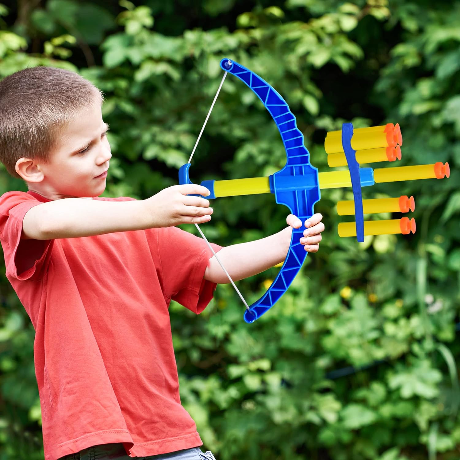 Blue Super Bow & Arrow Shooter Set, Includes Air-Powered Bow, Barrel, Six Soft Foam Darts