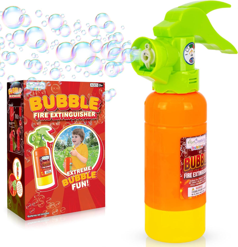ArtCreativity Fire Extinguisher Bubble Machine for Kids - Bubble Blowing Firefighter Toy with Bubble Solution Included - Automatic Bubble Making Toy Fire Extinguisher - Fireman Props for Boys 3 4 5 6
