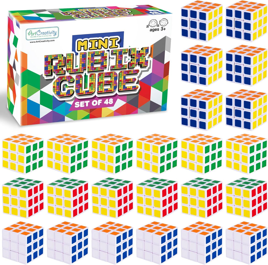48 Pack Mini Rubix Cube Set - Bulk Rubix Cubes - Ultra Portable Fidget Cubes for Kids and Adults - 3D Puzzle for Fidgeting, Stress Relief, and Learning - Mini Puzzle Party Favors