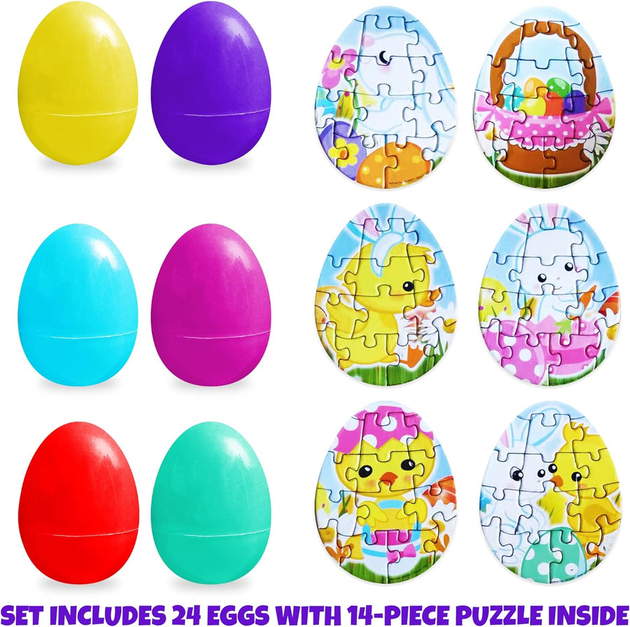 ArtCreativity Pre-Filled Easter Eggs with Puzzles Inside (Set of 24) Colorful Surprise Eggs for Kids with Jigsaw Puzzles - Easter Gift for Toddlers - Easter Basket Fillers and Goodie Bag Stuffers