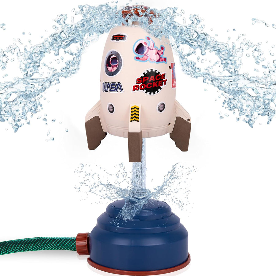 Sprinkler Rocket Launcher for Kids - Outdoor Rocket Sprinkler with 31 NASA Themed Stickers - Kids Sprinklers for Outside Water Play - Attaches to Hose - Water Toys for Toddlers 1-3
