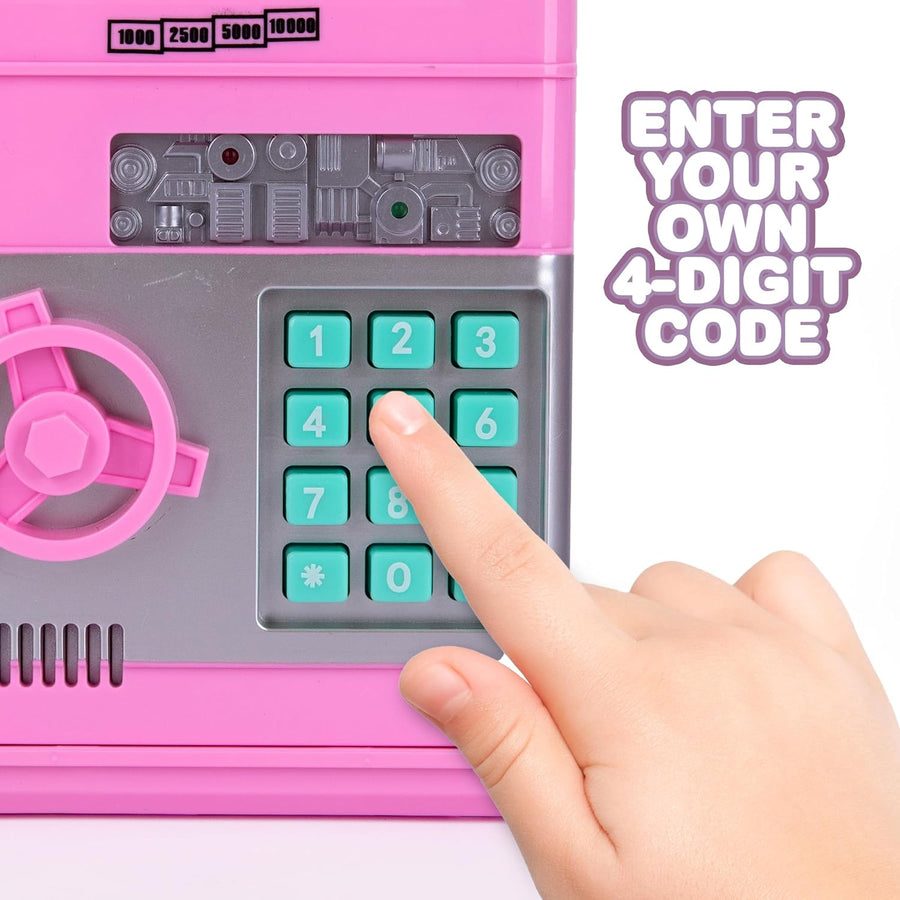 ArtCreativity ATM Piggy Bank for Kids - Pink Piggy Bank for Girls - ATM-Style Bill Retracting and Coin Slot on Top - Passcode -Protected Electric Piggy Bank - Cool Kids ATM Machine for Early Savings