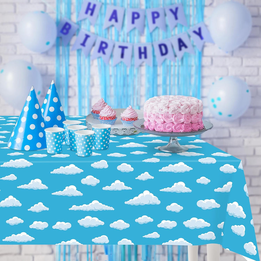 ArtCreativity Cloud Tablecloth - 6 Pack Cloud Decorations - 58” x 108” Cloud Table Cover - Cloud 9 Birthday Party Tablecloth Set - Clouds Disposable Party Tablecloths for Toy Story Party Decor
