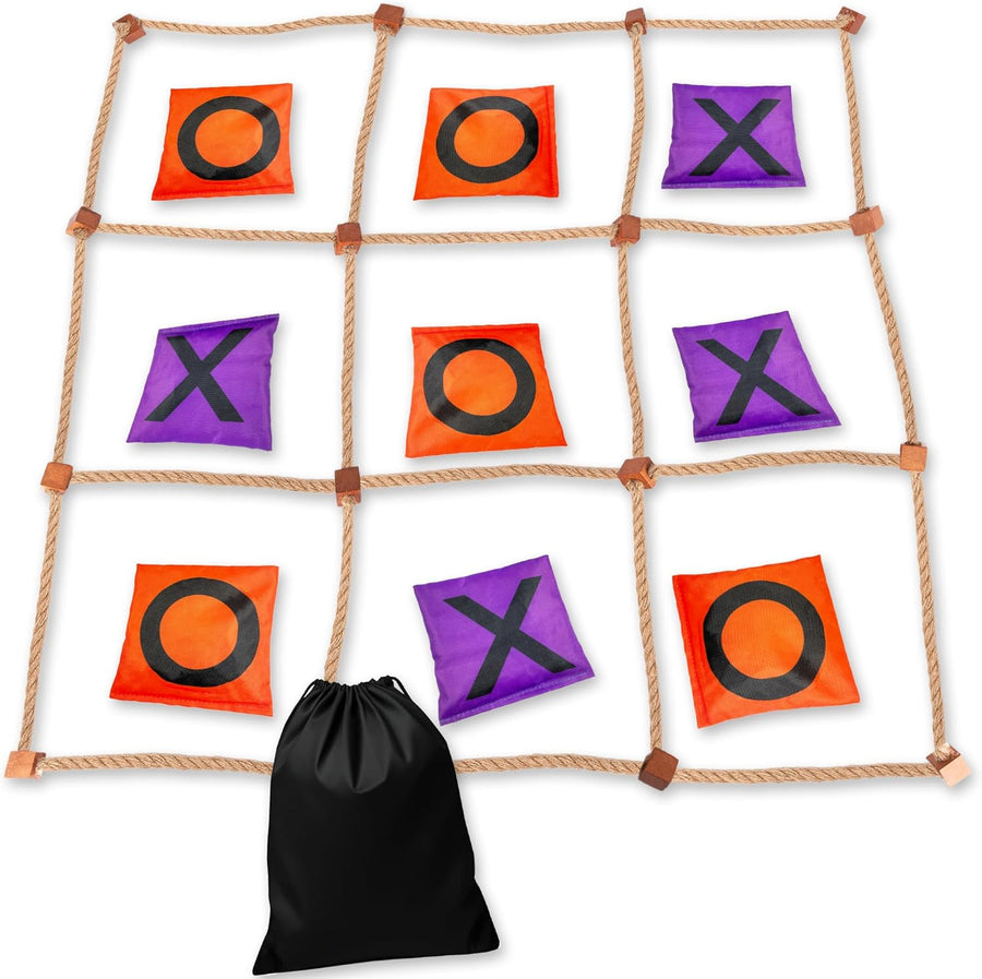 Gamie Giant Tic Tac Toe Game Outdoor - 3 x 3 Feet - Includes Rope Grid, 10 Bean Bag Play Pieces, and 1 Drawstring Carry Bag - Large Yard Games - Outdoor Game for Patio, Picnic, Camping