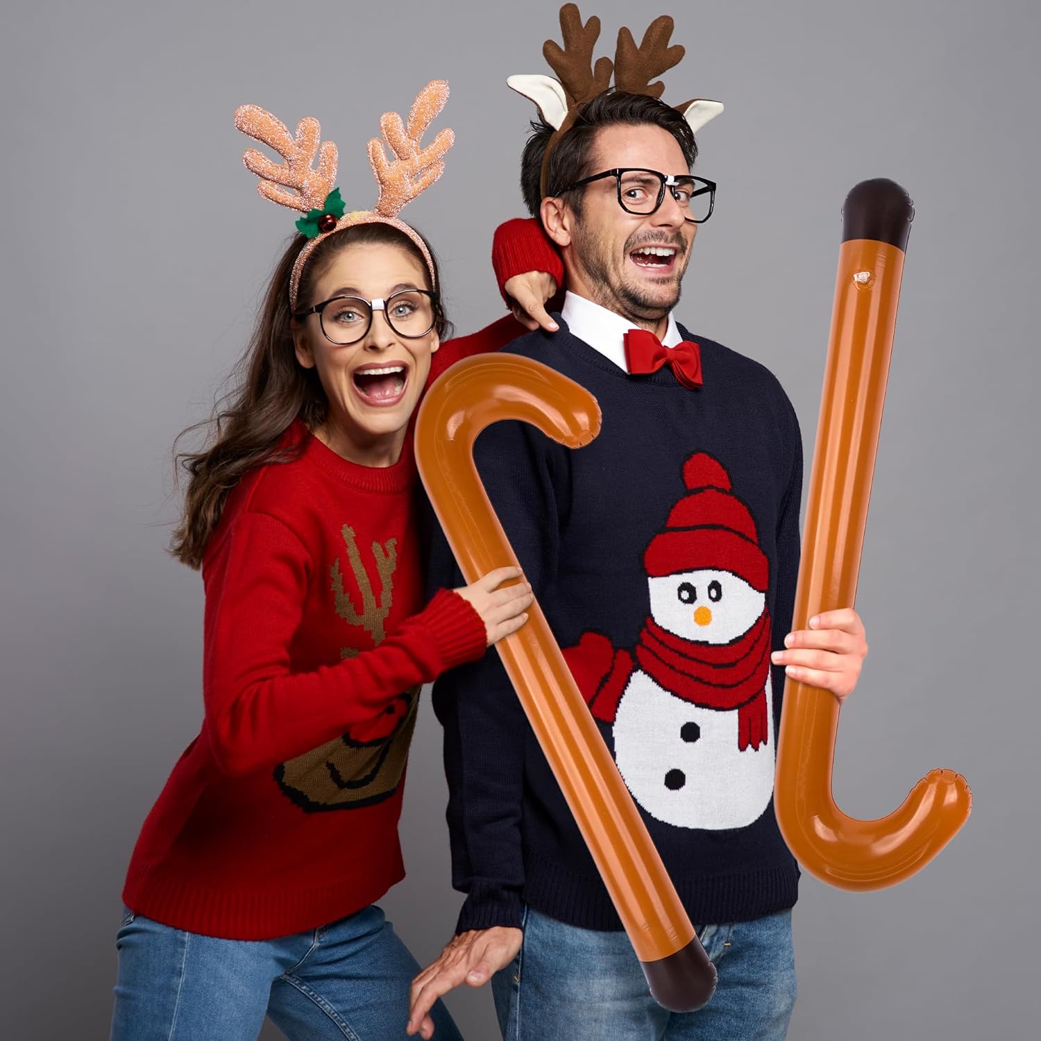 ArtCreativity Large Inflatable Cane Prop - Set of 2, 35 Inches, Brown & Black Inflatable Kids Toy Canes, Over The Hill Party Decorations and Supplies, 100 Days of School Costume Props