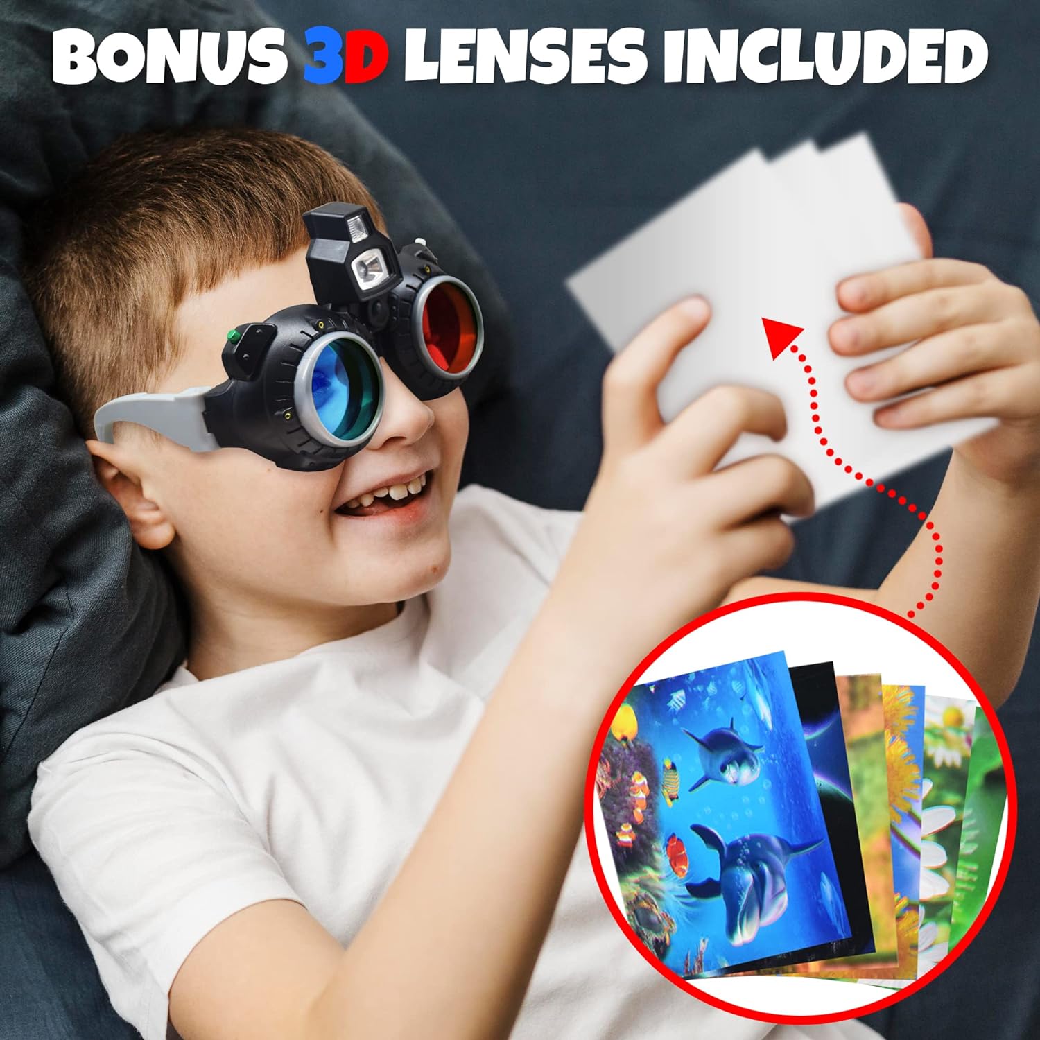 Night Vision Glasses for Kids, Spy Gear Kids Spy Glasses with LED Light Beam, Kids’ Night Mission Glasses for Secret Agent Role Play, Bonus: 6 3D Photo Cards & Red/Blue Lenses for Immersive Viewing