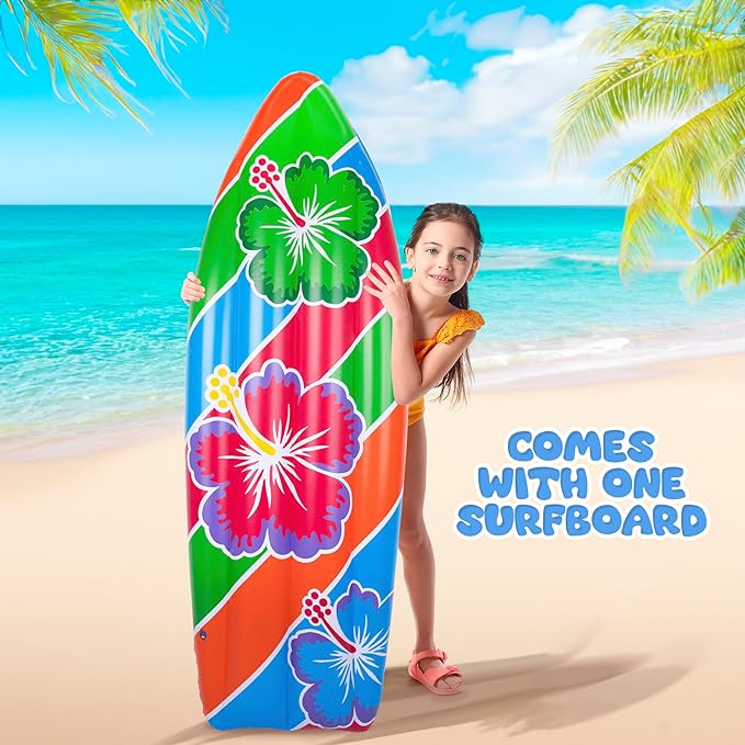 ArtCreativity Luau Surfboard Inflate, Inflatable Surfboard for Beach, Tropical and Luau Party Decorations, Inflatable Pool Toy for Kids and Adults, Beach Party Inflate
