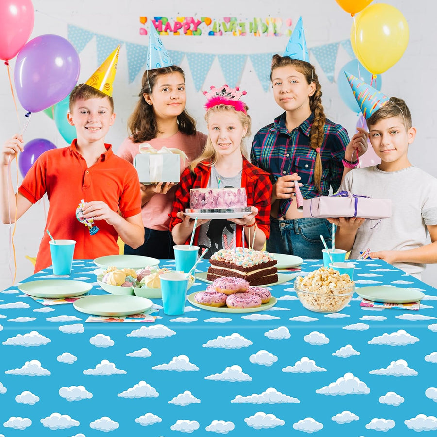 ArtCreativity Cloud Tablecloth - 6 Pack Cloud Decorations - 58” x 108” Cloud Table Cover - Cloud 9 Birthday Party Tablecloth Set - Clouds Disposable Party Tablecloths for Toy Story Party Decor
