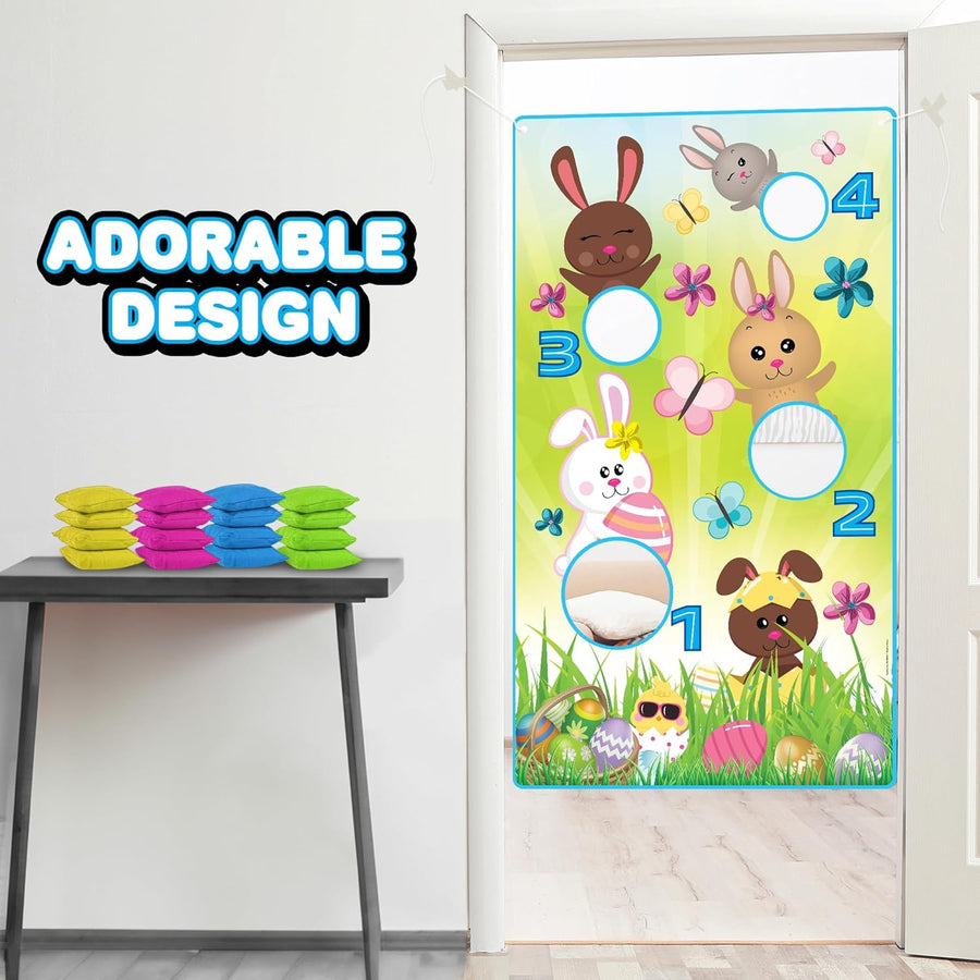 ArtCreativity Easter Bean Bag Toss Game - Complete Set with Large Easter Banner, 12 Bean Bags, and Hanging String - Easter Games for Kids Ages 3 Plus - Unique Easter Party Decorations