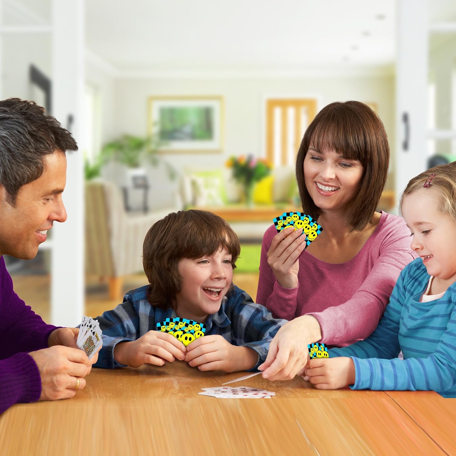 Mini Smile Playing Cards Deck - Pack of 12-2.5 Inches Tall - Blue Checkerboard Background - Poker-Casino Cards - Carnival Prize, Party Favor and Gift Idea for Kids Ages 3+