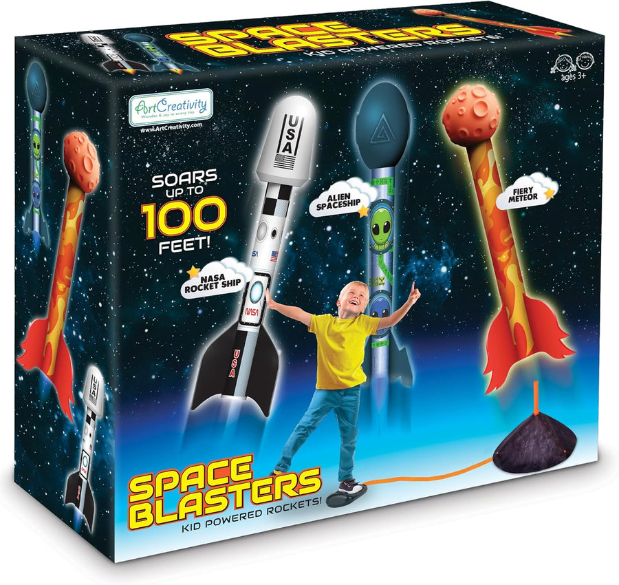 Space Rocket Launcher for Kids - Rocket Launcher Toy Includes 3 Foam Rockets, Base, and Pad