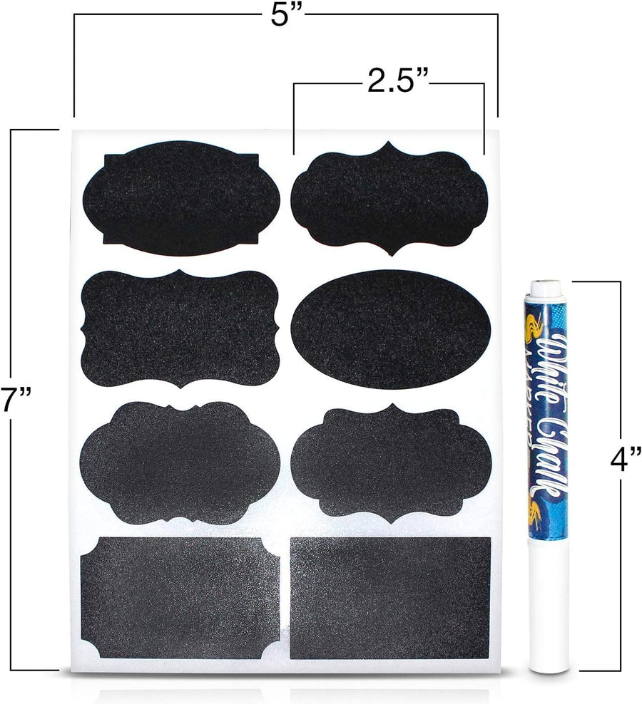 ArtCreativity Pack of 120 Chalkboard Labels for Buckets with a Liquid Chalk Marker, Waterproof and Erasable Stickers in Assorted Designs, Reusable Chalk Board Labels for Jars and Art & Craft Supplies