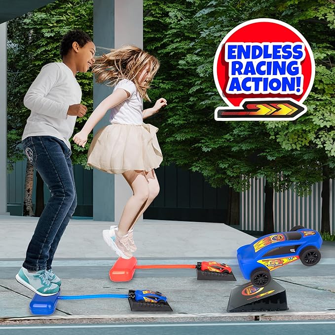 Car Rocket Launcher For Kids Super Catapult Car Racers, Includes 2 Cars, 2 Stomp Launchers, Ramp, finish line, & Decorating Decals, Car Toys for Boys & Girls, Adrenaline-Pumping Outdoor Toys for Kids