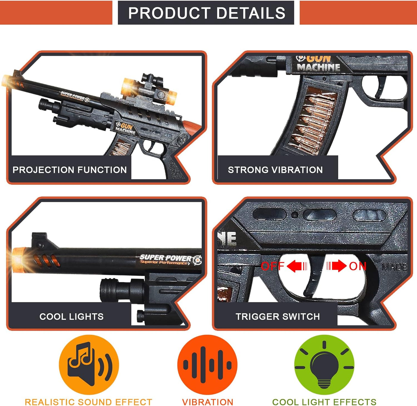 ArtCreativity Elite Ops Toy Gun for Kids - Machine Gun Toy for Boys with Moving Bullets, Flashing Lights, and Sounds Kids Guns - Battery Operated Toy Gun for Kids 8,9,10,11,12, in Colorful Gift Box