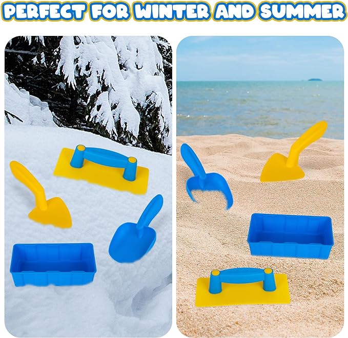 Snow Brick Maker for Kids - 4 Piece Snow Toy Set - Outdoor Snow Block Playset for Igloo Building with 2 Shovels, Snow Brick Mold, and Leveler - Fun Snow Toys for Boys and Girls