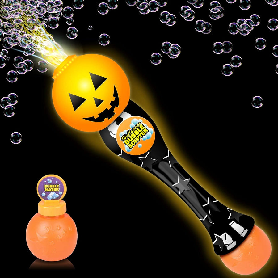 Halloween Bubble Wand, 14" Illuminating Bubble Wand for Kids, Halloween Light up Pumpkin Bubble Blower Wand with Thrilling LED & Sound Effect, Halloween Toys for Kids
