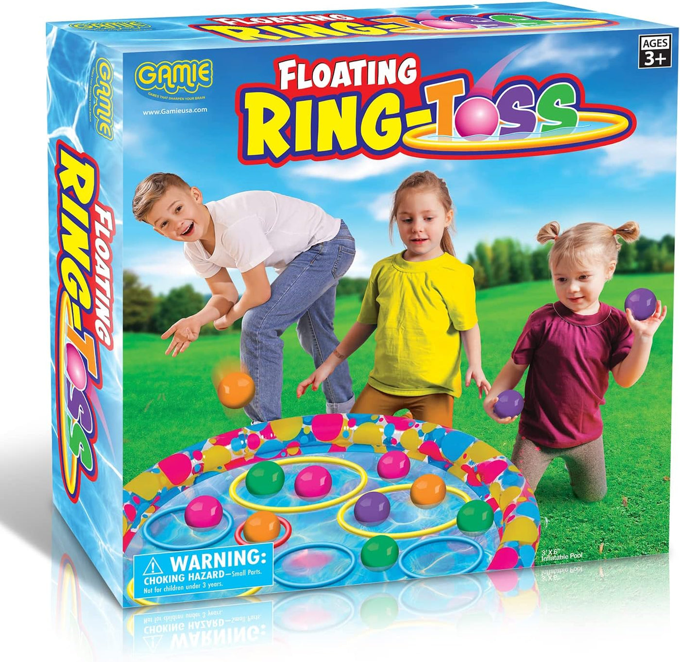 Gamie Floating Ring Toss Game for Kids, Outdoor Carnival Game Set with Inflatable Pool, Floating Rings, and Colored Plastic Balls, Outdoor Games for Family and Backyard Parties