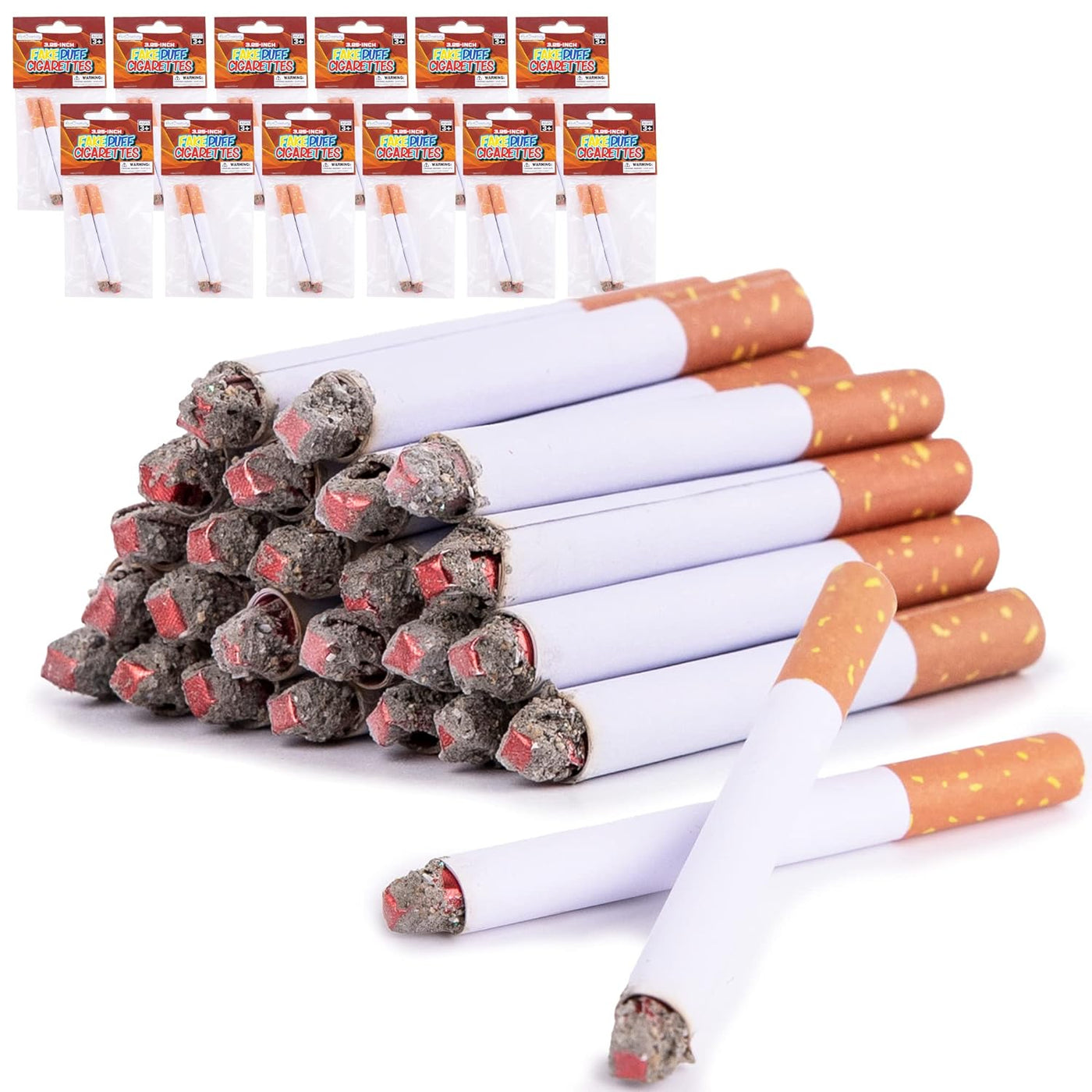 ArtCreativity Fake Puff Cigarettes - 3.25 Inch - That Blow Smoke (24 Pack) Faux Cigs with a Realistic Look - Prop for Prank, Halloween Costume, Movie, or Theater Play - Fun Gag Gift, Novelty Toy