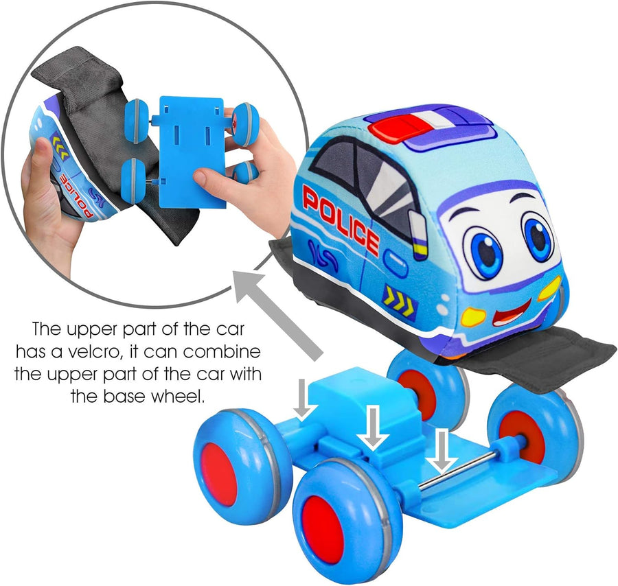 ArtCreativity Pullback Plush Car Set, Set of 4, Soft-Sided Stuffed Cars with Pullback Mechanism, Cute and Colorful for Babies and Toddlers, Best Birthday Gift for Little Boys and Girls