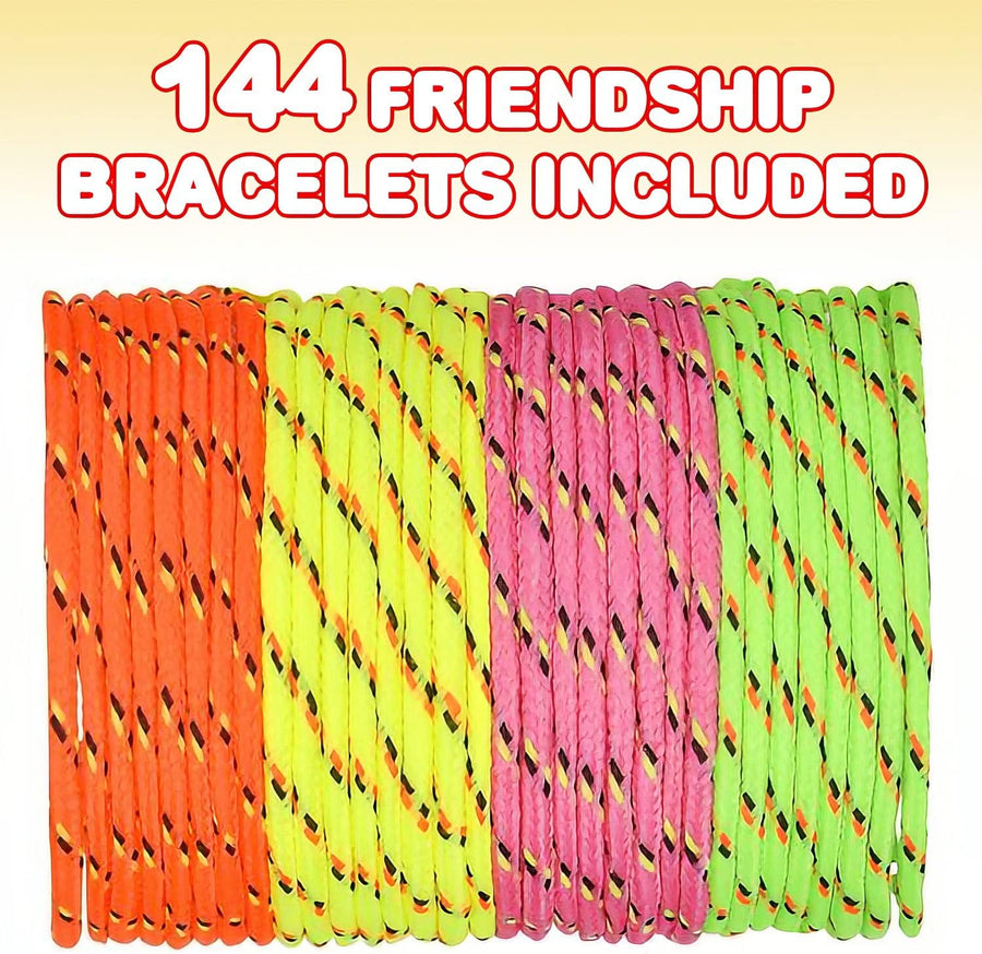 ArtCreativity Adjustable Friendship Bracelets - Pack of 144 Fabric Material Wristbands in Assorted Neon Colors - Fun Party Favor, Carnival Prize - Amazing Gift for kids, adults and pets