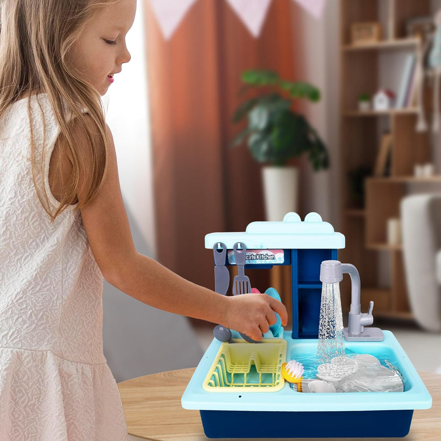 ArtCreativity Sink Toy with Running Water and Color Changing Dishes - 22 Piece Kids Kitchen Play Set - Pumps Real Water - Play Kitchen Sink with Drying Rack, Dishes, Toy Detergent Bottle - Ages 3 4 5