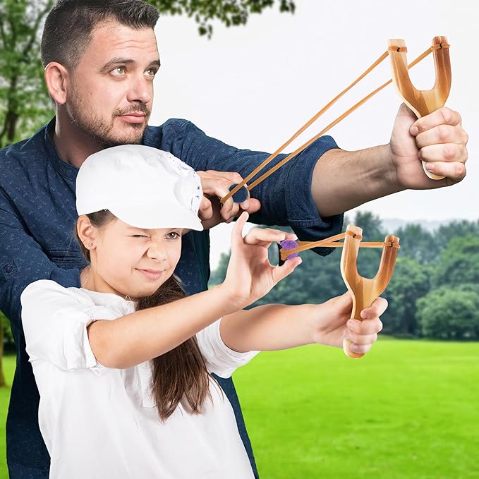 ArtCreativity Wooden Slingshot with 20 Wool Balls - Wood Slingshot for Kids - Shoots Balls Over 20 Feet - Soft Balls for Safe Play - Wooden Catapult Outdoor Toys for Kids - Strong Sling Shot Kit…