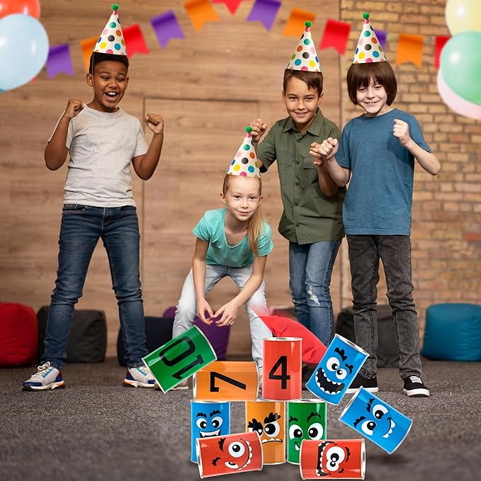 Halloween Carnival Bean Bag Toss Game - Halloween Party Game with 10 Tin Cans and 3 Bean Bags - Indoor and Outdoor Halloween Party Activity for Kids - Tossing Game for Kids 3 and Up