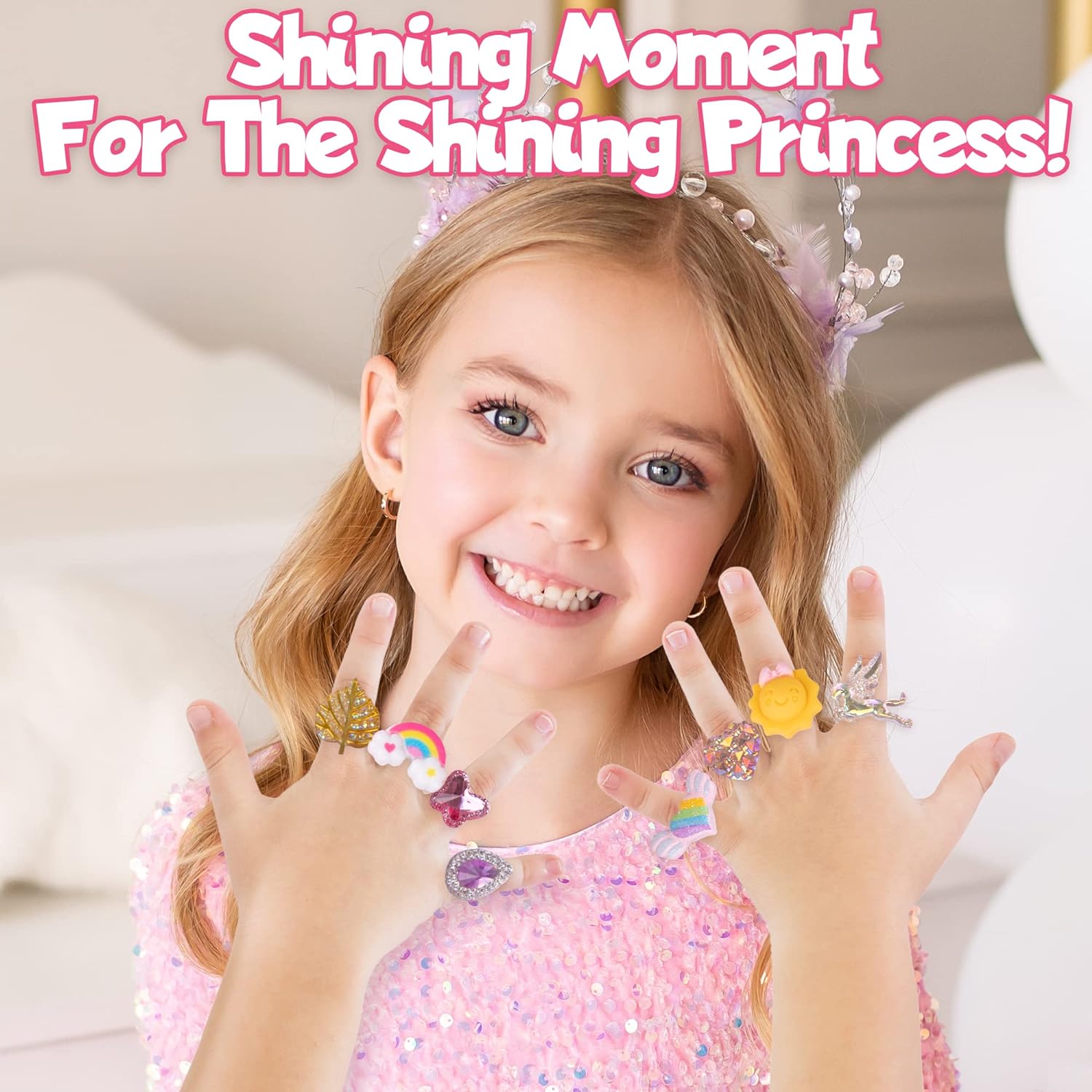 ArtCreativity Little Girls Jewelry Rings in Gift Box, Set of 24 Cute Rings, Lovely Rings for Little Girls, No Duplicates, Girls Jewelry in Gift Box, Pretend Play & Dress Up Rings for Girls Ages 3+