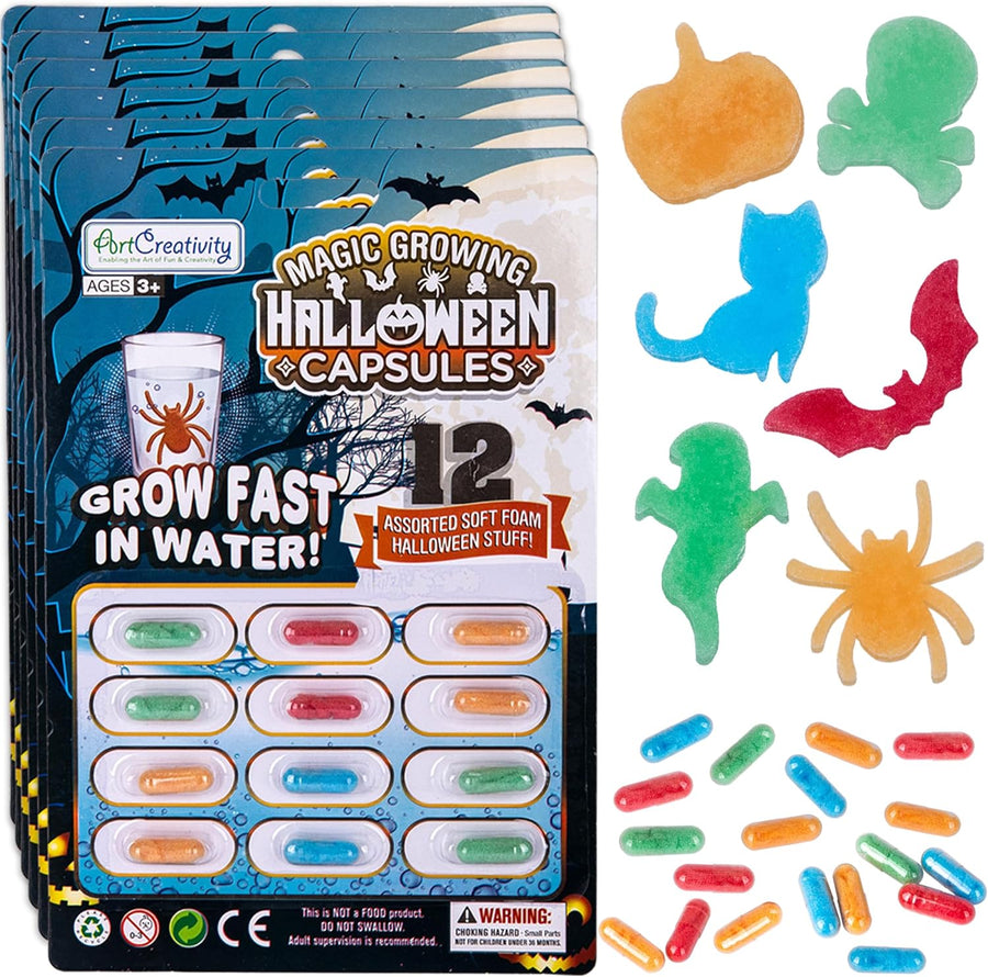Halloween Magic Growing Capsules, 6 Packs with 12 Expanding Capsules Each, Grow in Water, Cute Color Variety, Kids’ Halloween Party Favors, Contest Prize or Gift Idea